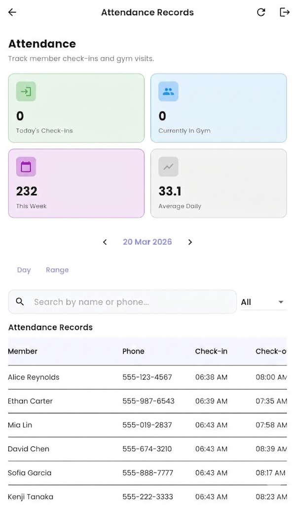 Attendance records screenshot
