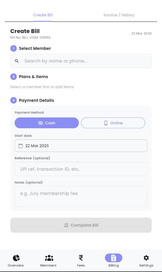 Create bill screenshot