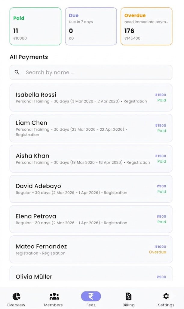 Fees and payments screenshot