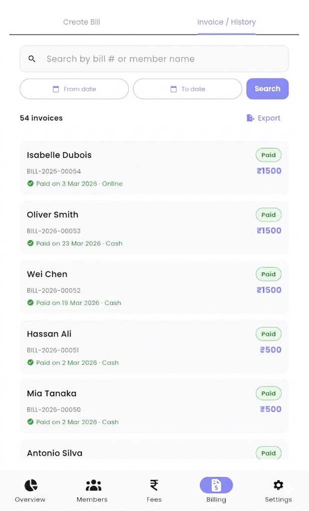 Invoice history screenshot