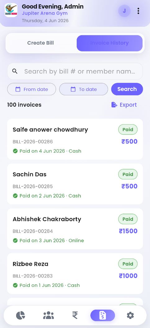 Invoice history screenshot