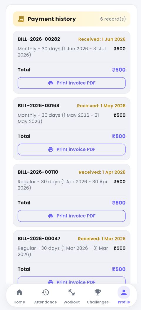 Member payment history screenshot